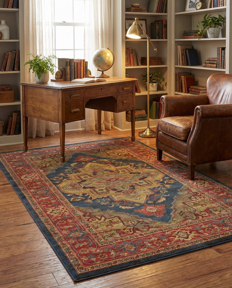 Persian Elegance Collection Area Rug -  Golestan Rectangle Navy Blue  lifestyle 26