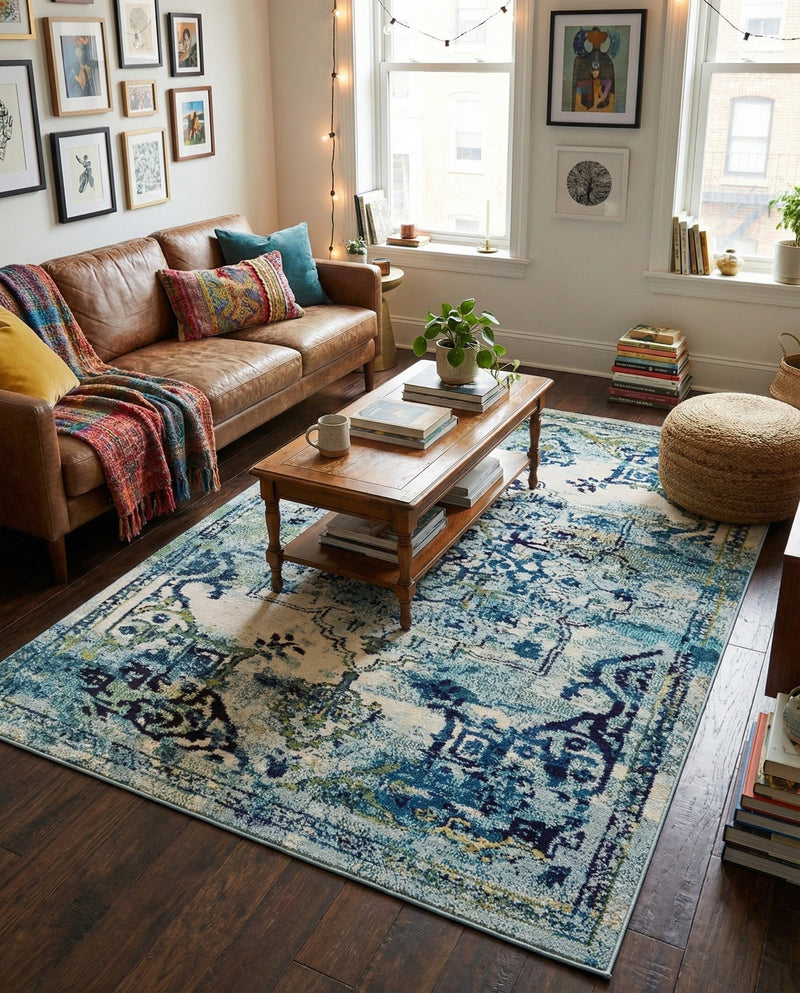 Chateau Elegance Collection Area Rug -  Riviera Rectangle Blue  lifestyle 17