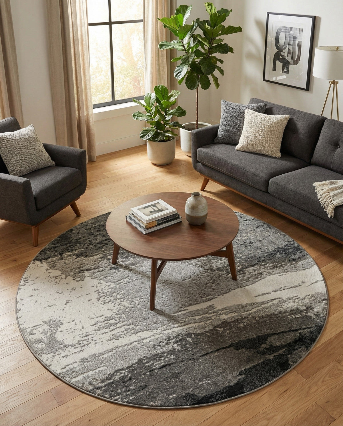 Copenhagen Edge Collection Area Rug - Nyhavn Round Black  lifestyle 136