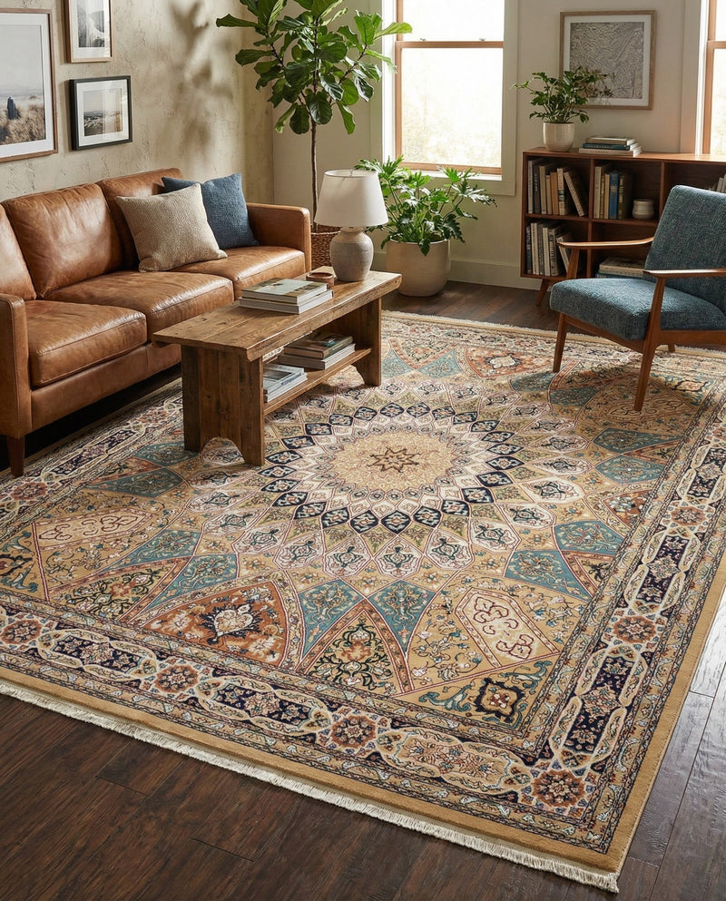 Persian Elegance Collection Area Rug -  Hamedan (Beige) Rectangle Beige  lifestyle 8