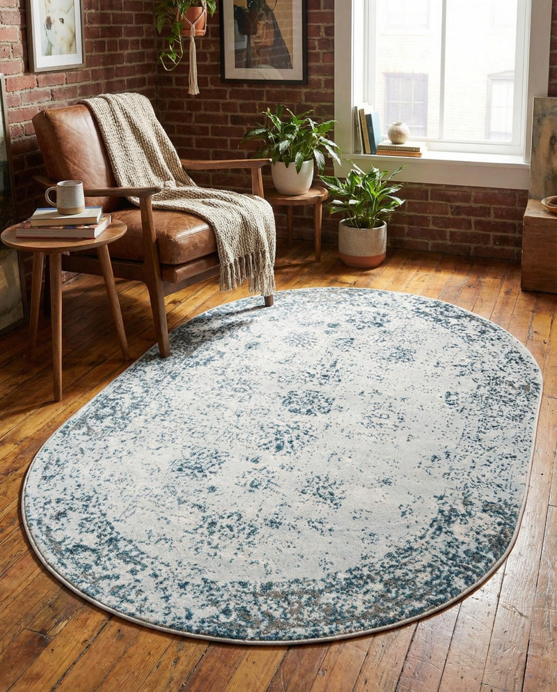 Riviera Elegance Collection Area Rug - Antibes (Light Blue) Oval Light Blue  lifestyle 81