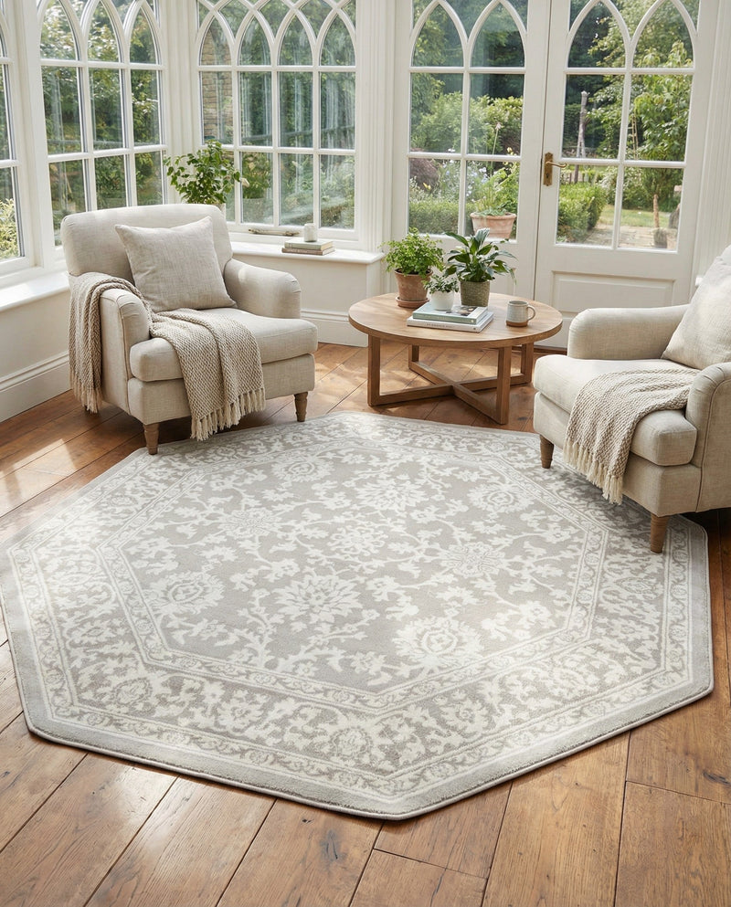 Savannah Elegance Collection Area Rug - Augusta (Light Gray) Octagon Light Gray  lifestyle 79