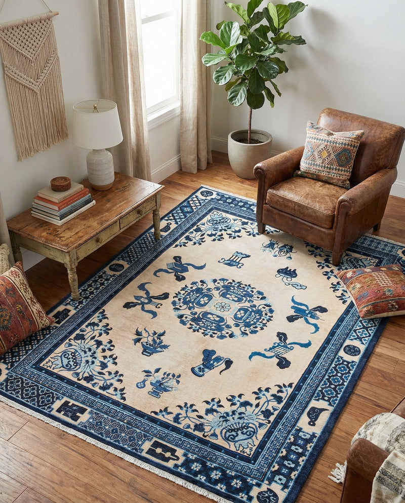 Bazaar Chic Collection Area Rug -  Casablanca Rectangle Ivory and Blue  lifestyle 11