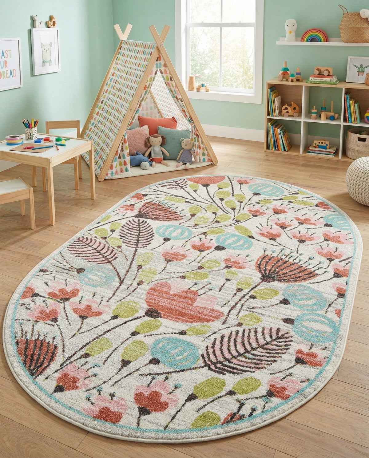 Wonder Tykes Collection Area Rug -  Fantasy Oval Ivory  lifestyle 118
