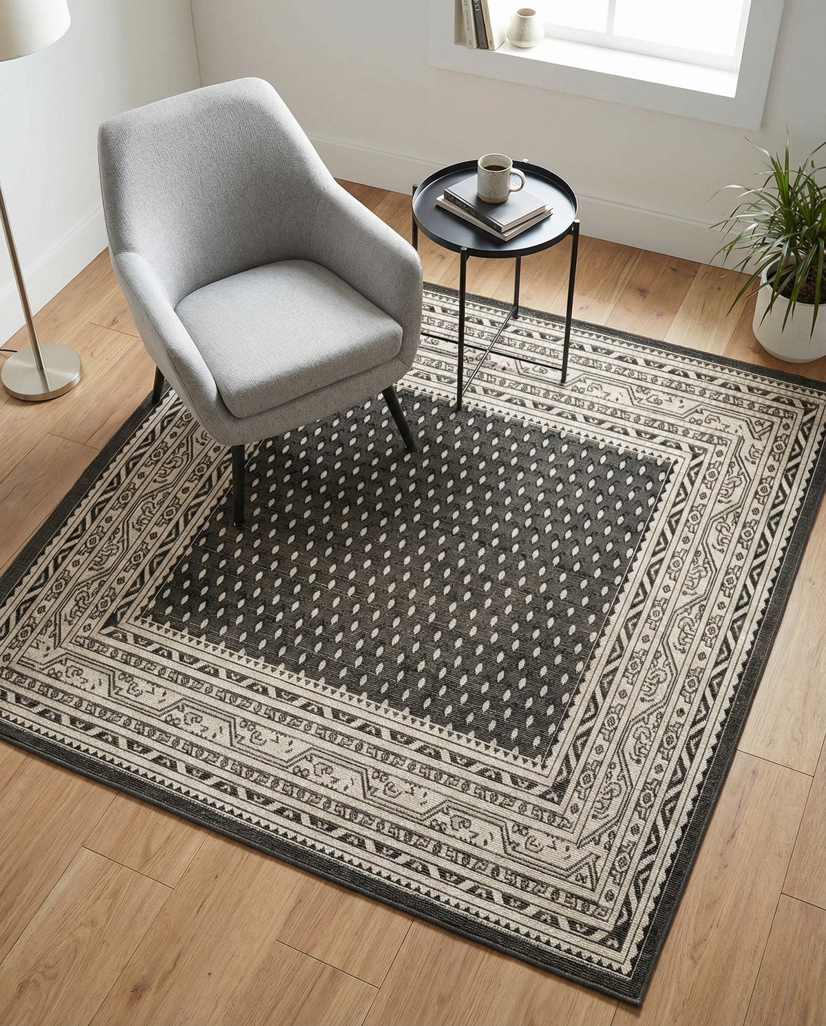 Soho Elegance Collection Area Rug -  Mercer (Gray) Square Gray  lifestyle 96