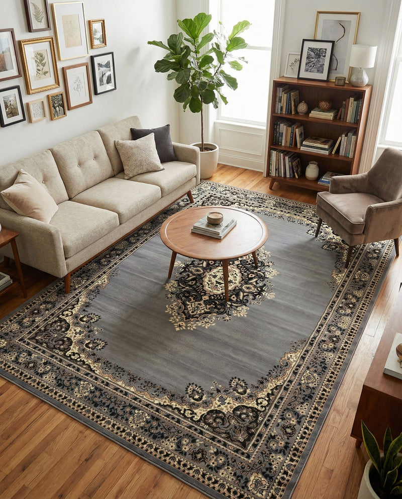 Tabriz Tapestry Collection Area Rug - Azerbaijan (Gray) Rectangle Gray  lifestyle 9
