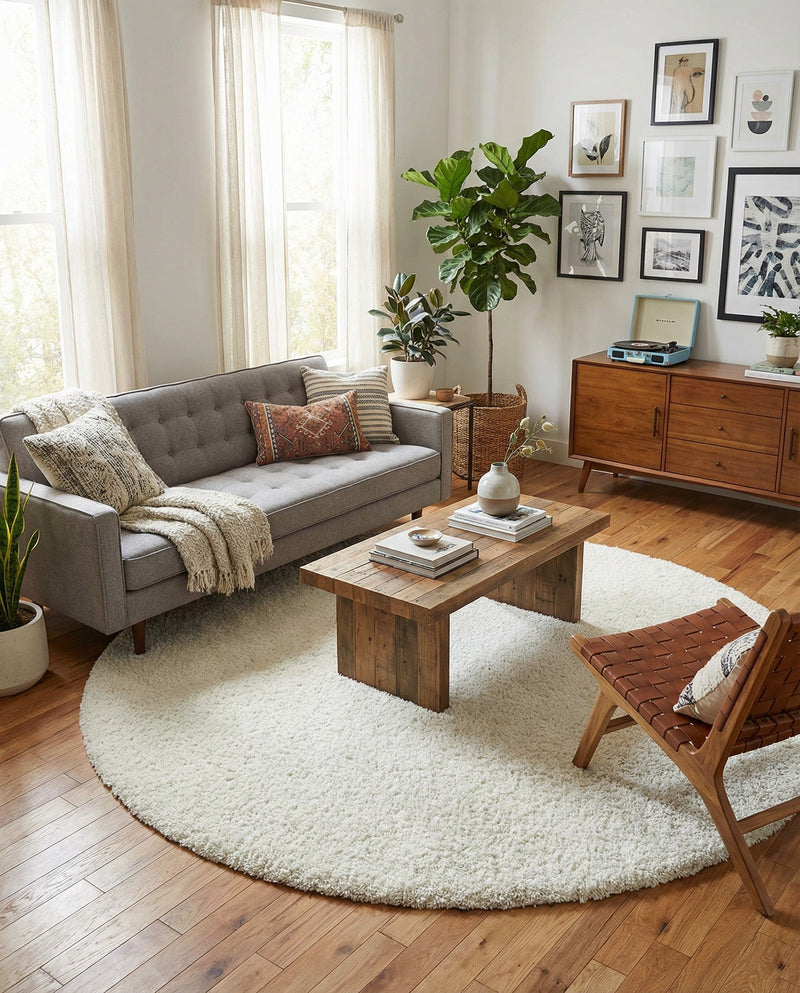 Cozy Comfort Shag Collection Area Rug - Haven (White) Round White  lifestyle 80
