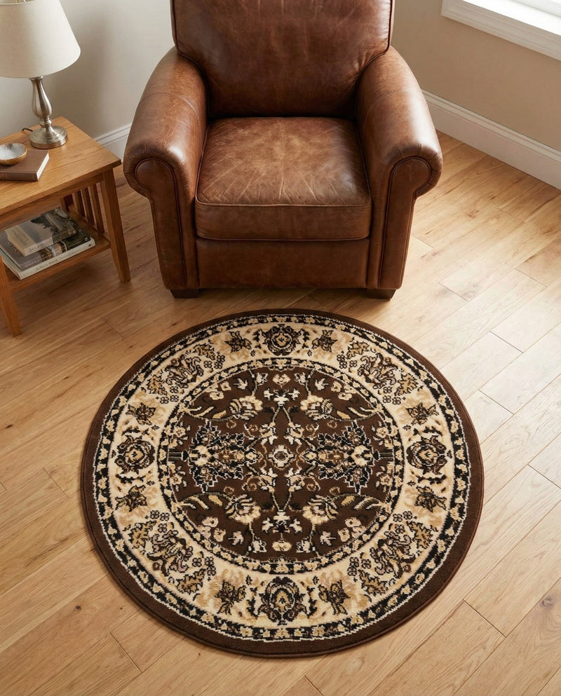 Isfahan Elegance Collection Area Rug - Naghsh-e Jahan (Brown) Round Brown  lifestyle 69