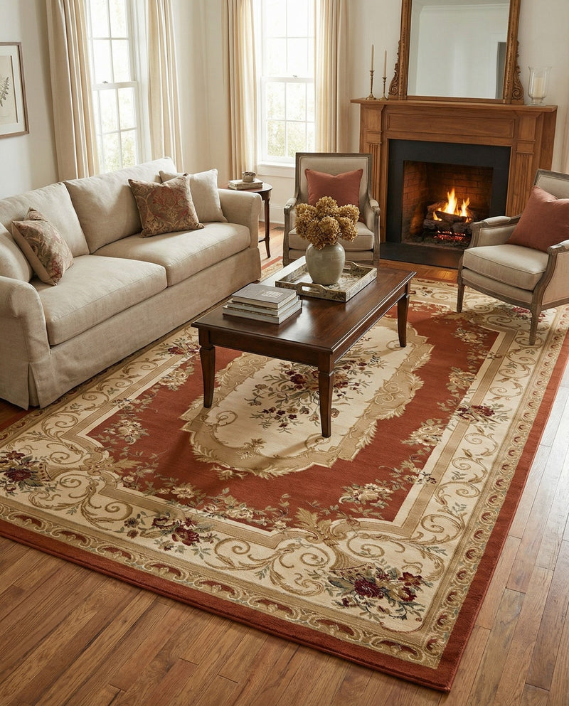 Versailles Elegance Collection Area Rug -  Louveciennes (Brick Red) Rectangle Brick Red  lifestyle 13