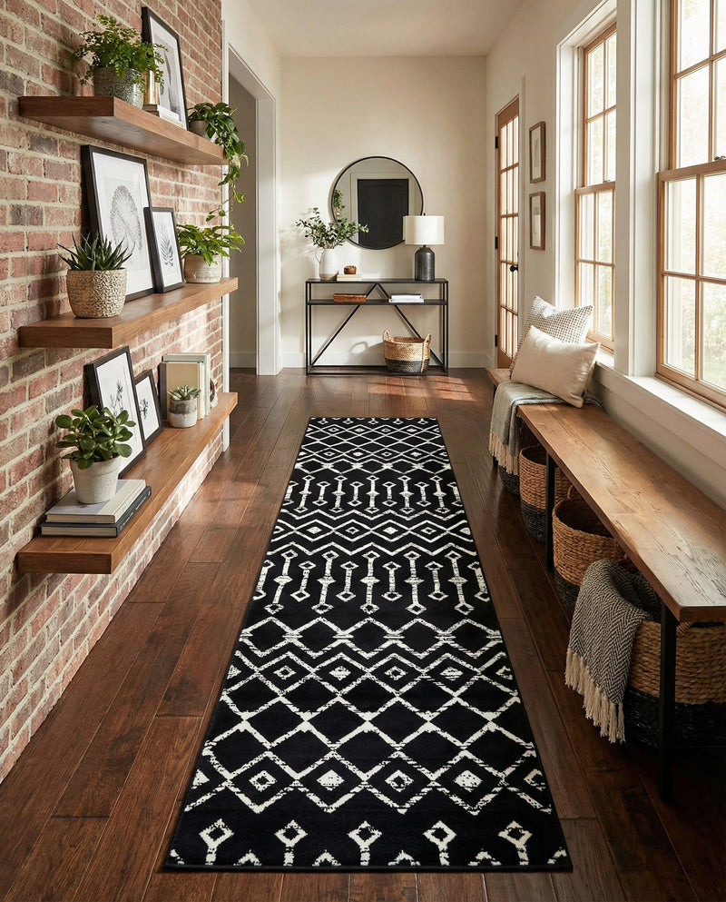 Marrakech Lattice Collection Area Rug - Medina (Black) Runner Black  lifestyle 52