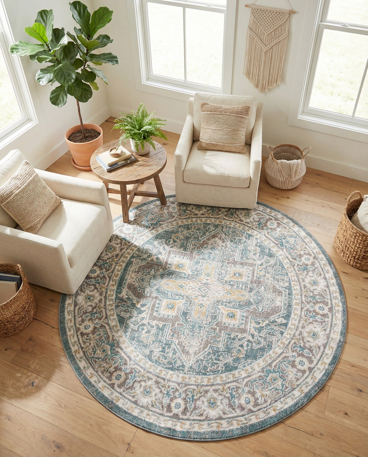Caribbean Breeze Collection Area Rug -  Andros Round Gray  lifestyle 154