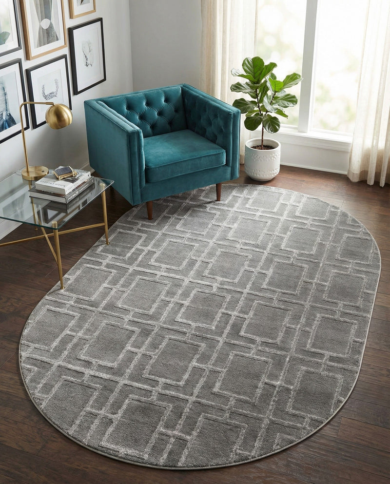 Hollywood Luxe Collection Area Rug -  Beverly (Gray Silver) Oval Gray Silver  lifestyle 56