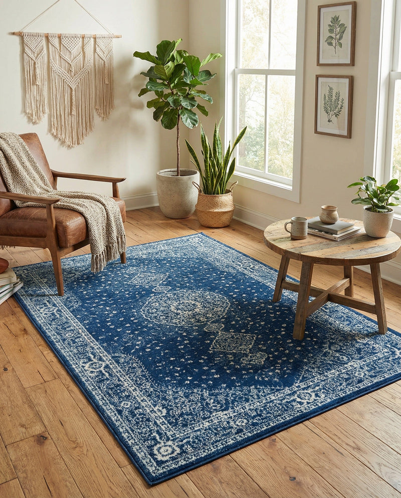 Dover Terrace Collection Area Rug - Marina (Navy Blue) Rectangle Navy Blue  lifestyle 5