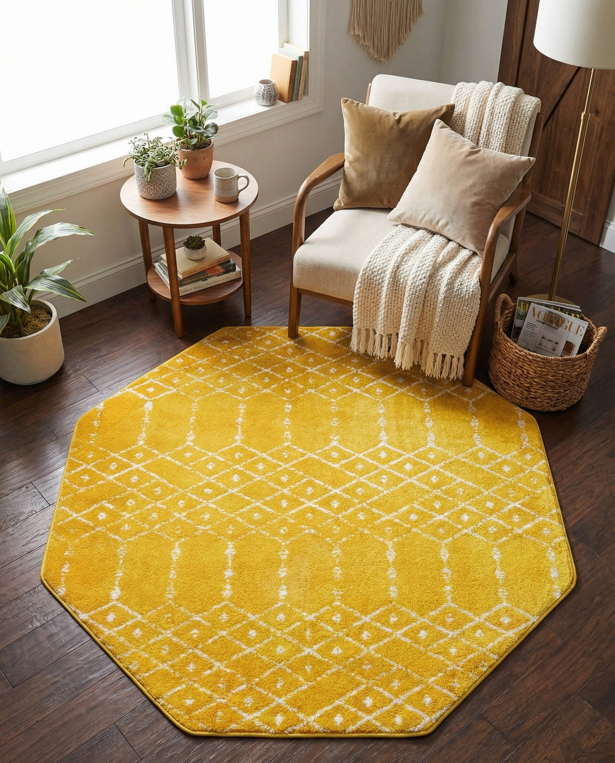 Marrakesh Lattice Collection Area Rug - Casablanca (Yellow) Octagon Yellow  lifestyle 80