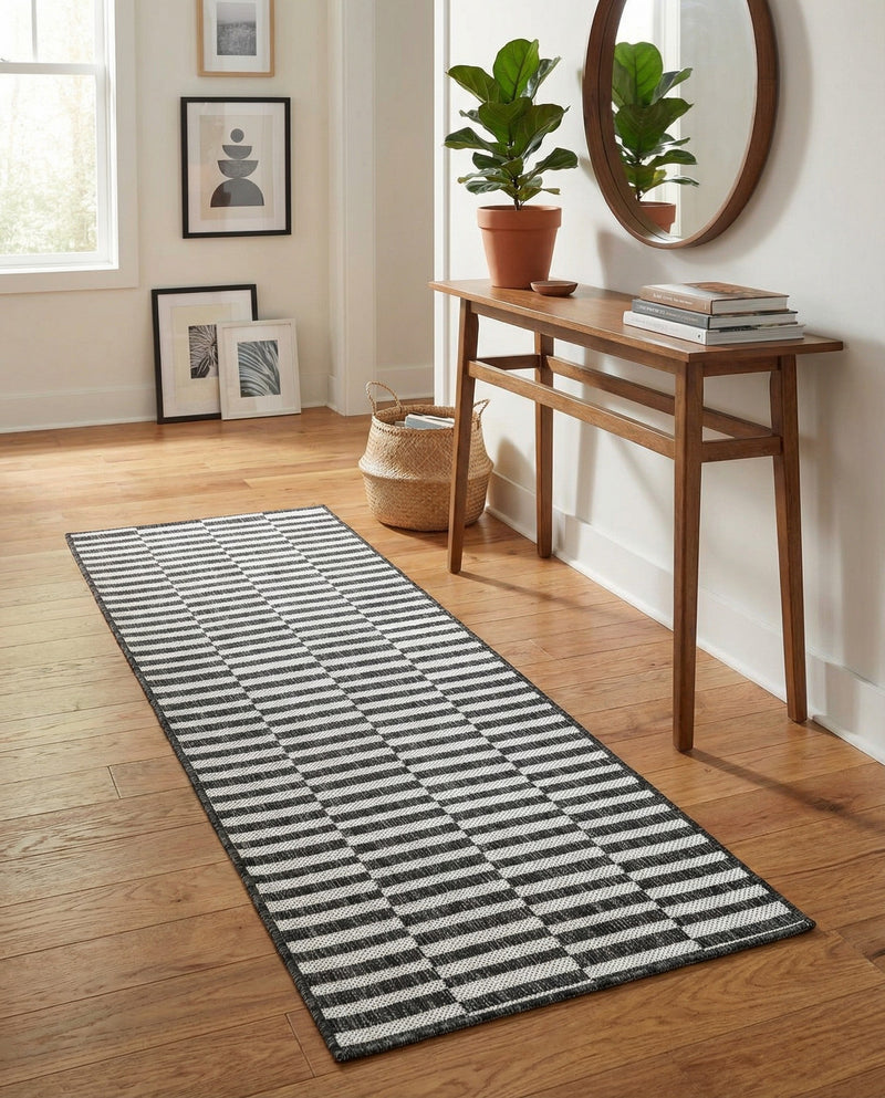 Seaside Stripes Collection Area Rug - Cabana (Charcoal) Runner Charcoal  lifestyle 24
