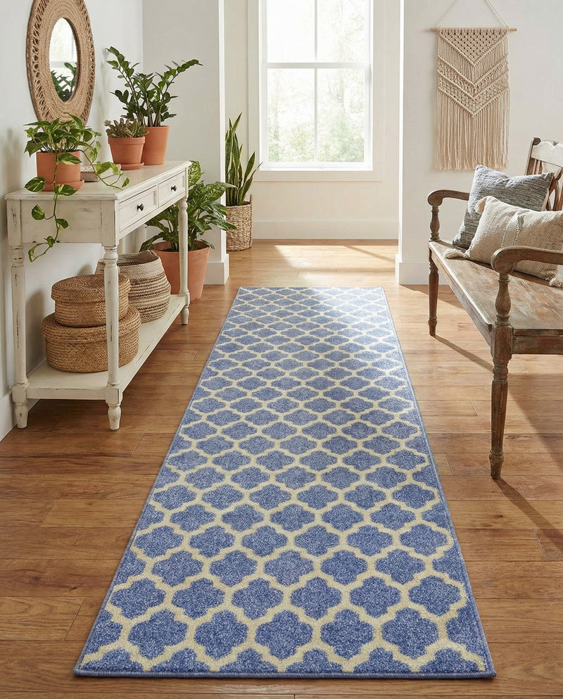 Lattice Gardens Collection Area Rug -  Bloomfield (Light Blue) Runner Light Blue  lifestyle 34