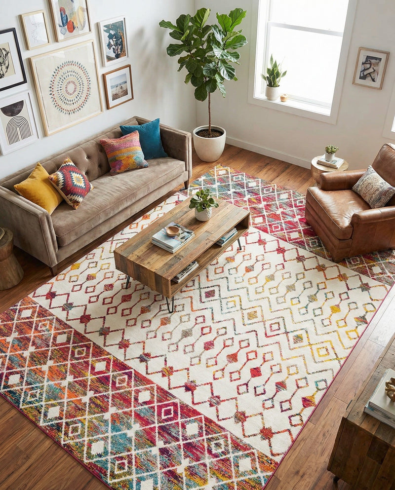 Mediterranean Lattice Collection Area Rug -  Casablanca (Ivory Multi) Rectangle Ivory Multi  lifestyle 14