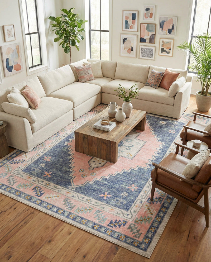 Savannah Series Collection Area Rug -  Augusta (French Blue) Rectangle French Blue  lifestyle 27