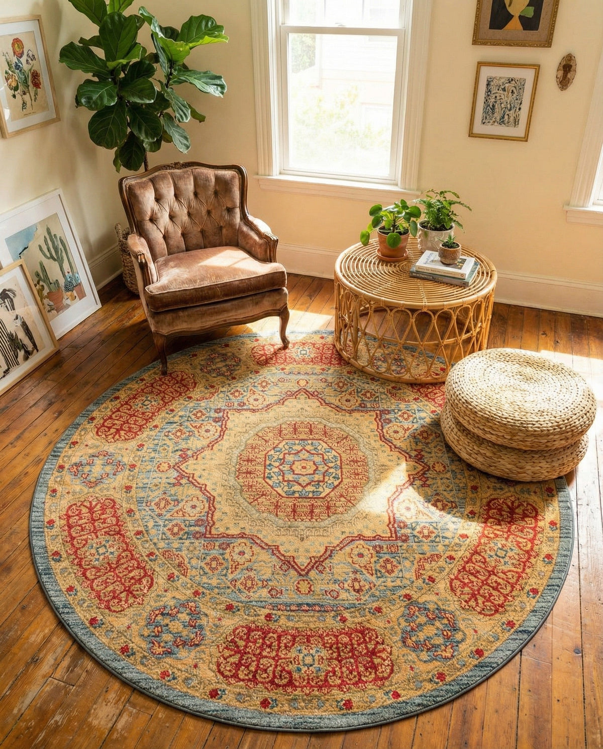 Ottoman Elegance Collection Area Rug -  Ephesus Round Light Blue  lifestyle 174