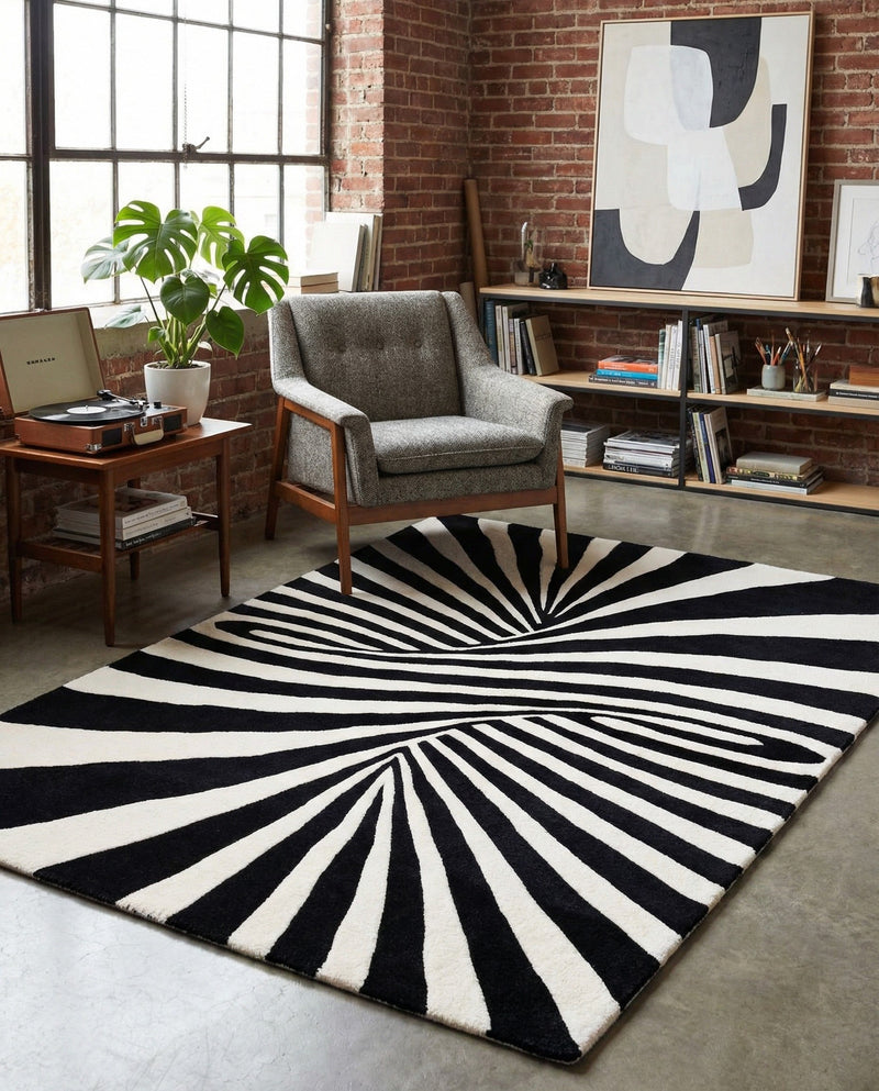 Cyclone Wool Collection Area Rug -  Maelstrom Rectangle Black and White  lifestyle 13