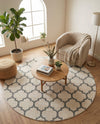 Lattice Gardens Collection Area Rug -  Bloomfield (Beige and Gray) Round Beige and Gray  lifestyle 61
