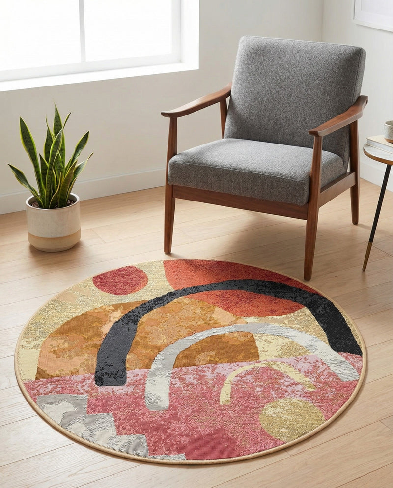Urban Terrace Collection Area Rug -  Skyline Round Multi  lifestyle 78