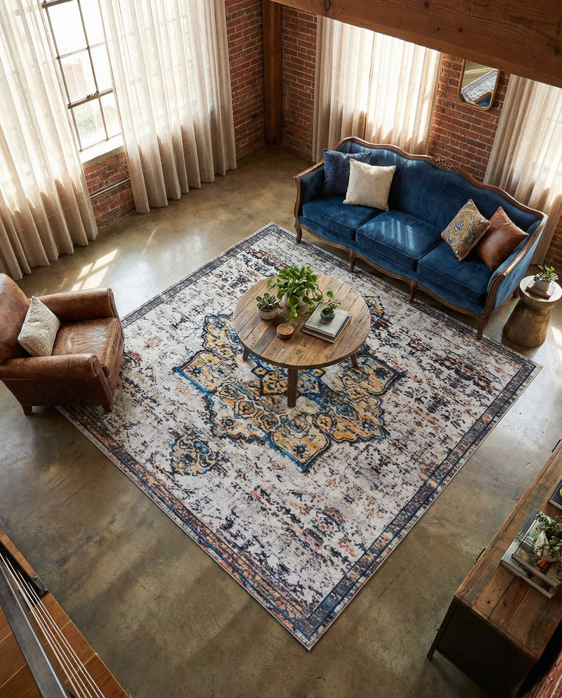 Baroque Era Collection Area Rug - Versailles (Sea Salt White) Square Sea Salt White  lifestyle 17
