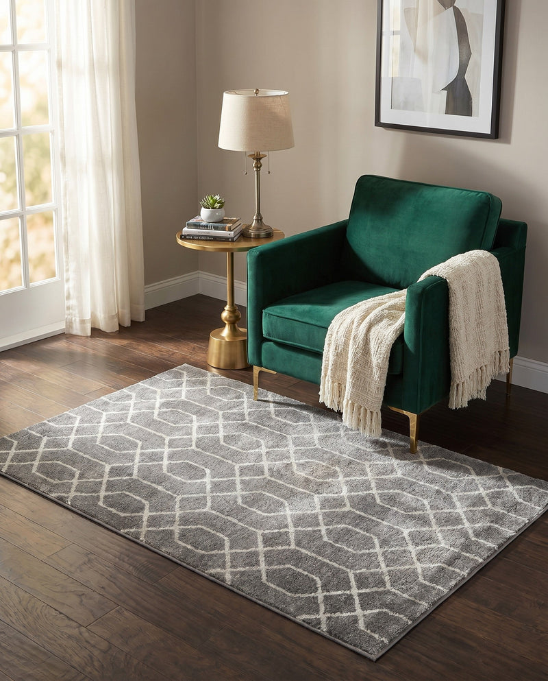 Hollywood Luxe Collection Area Rug - Sunset (Gray Silver) Rectangle Gray Silver  lifestyle 18