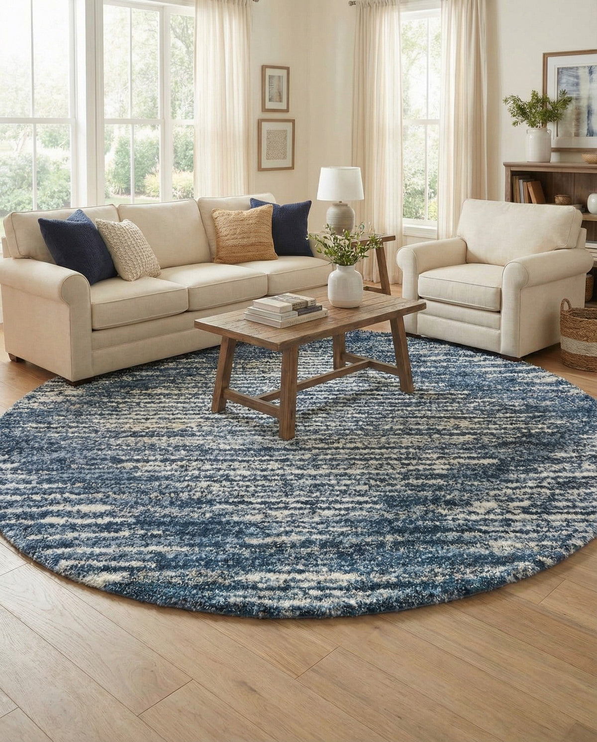 Tranquil Tides Shag Collection Area Rug -  Azure Round Blue  lifestyle 154