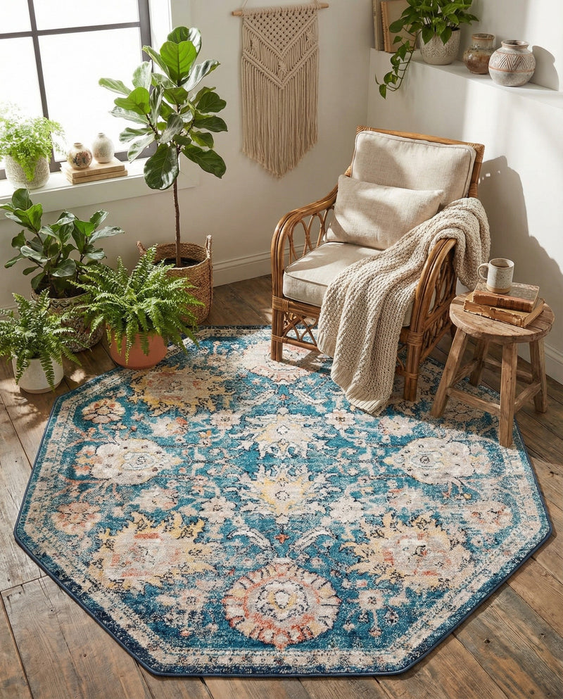 Seville Stripes Collection Area Rug -  Cordoba (Blue) Octagon Blue  lifestyle 29