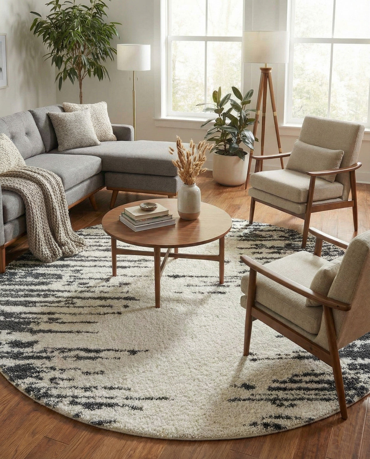Tranquil Tides Shag Collection Area Rug - Marina Round White  lifestyle 189