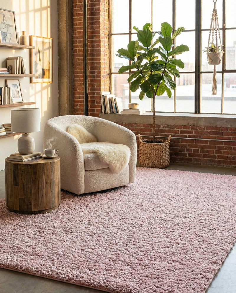 Cozy Comfort Shag Collection Area Rug - Haven (Pink) Rectangle Pink  lifestyle 15