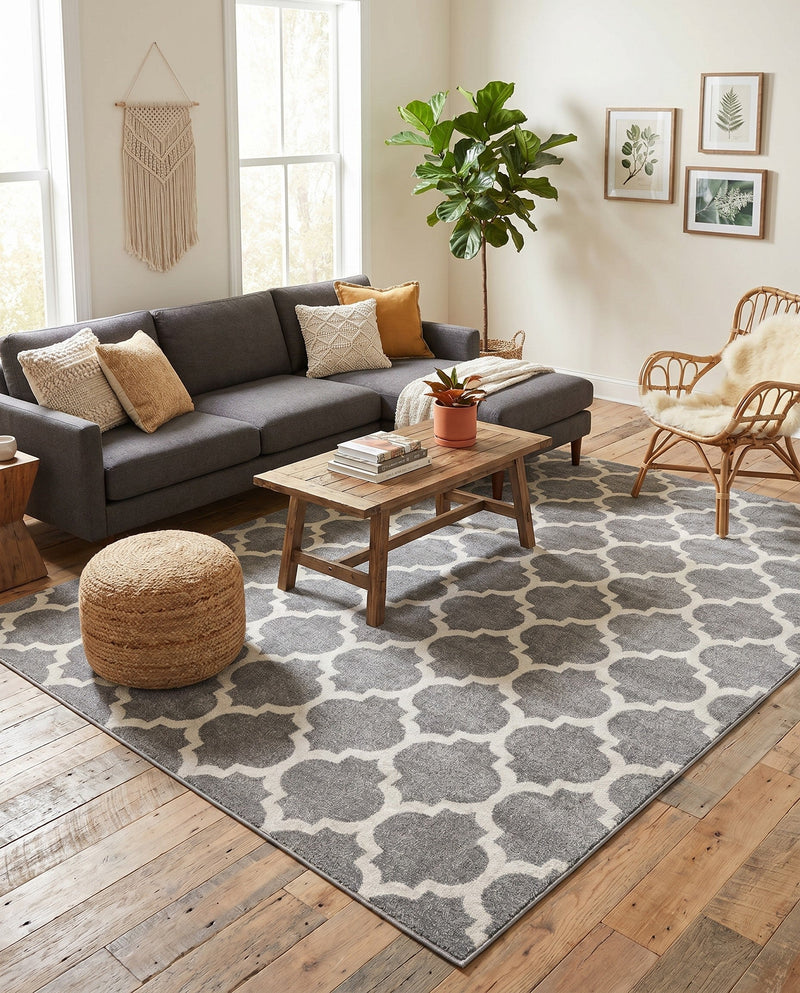 Lattice Gardens Collection Area Rug -  Bloomfield (Dark Gray) Rectangle Dark Gray  lifestyle 21