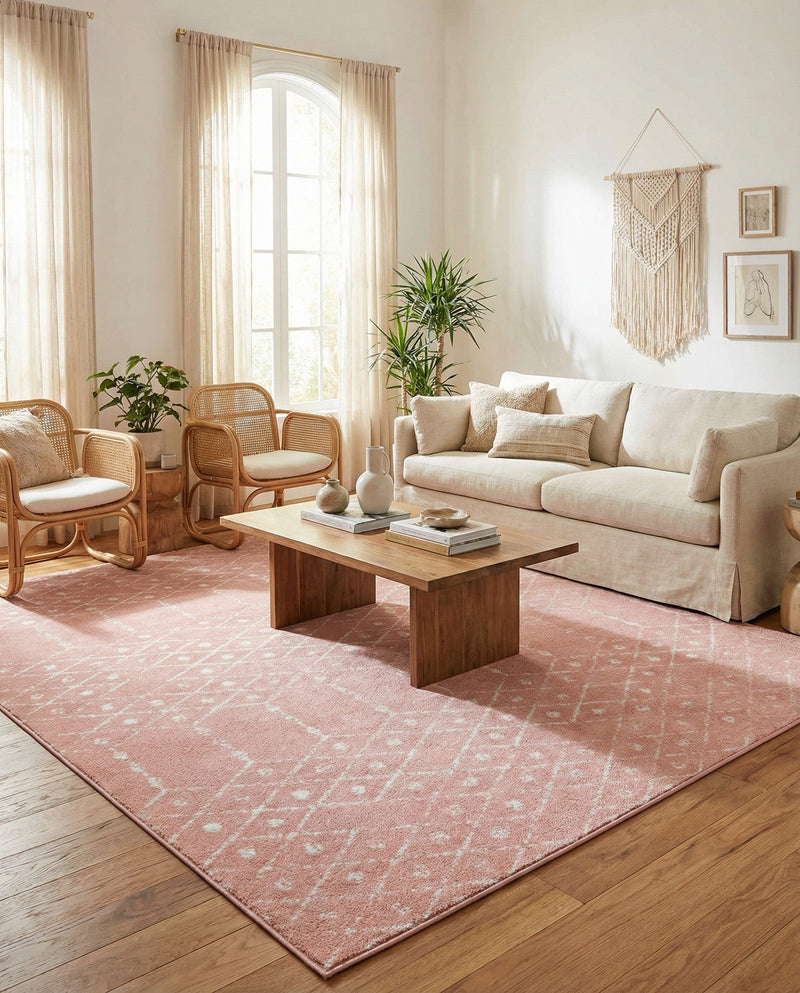 Marrakesh Lattice Collection Area Rug - Casablanca (Rose Pink) Rectangle Rose Pink  lifestyle 6
