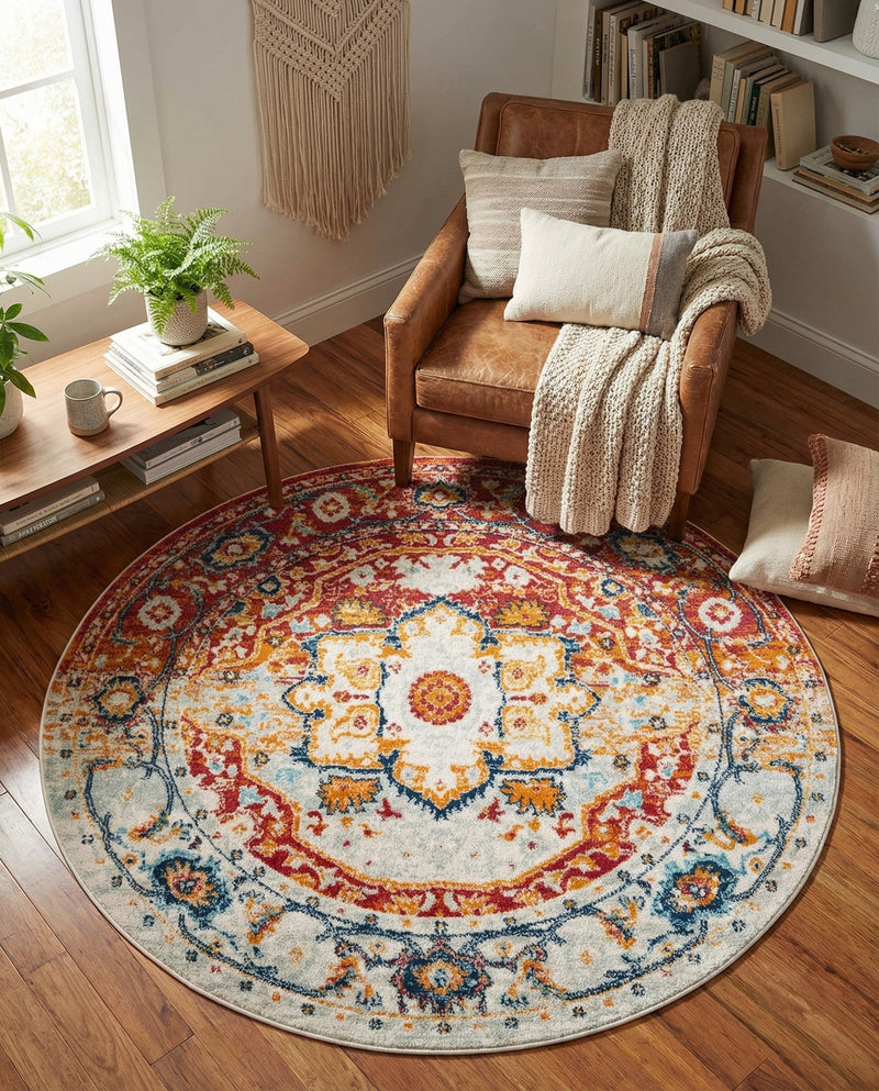 Parisian Elegance Collection Area Rug - Versailles (Rust Red) Round Rust Red  lifestyle 78