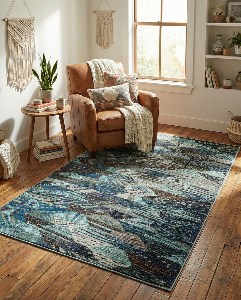 Sedona Vista Collection Area Rug -  Yucca Rectangle Blue  lifestyle 7