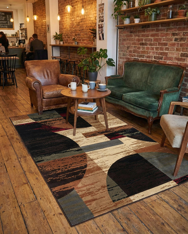 Bistro Lounge Collection Area Rug -  Latte Rectangle Multi  lifestyle 4