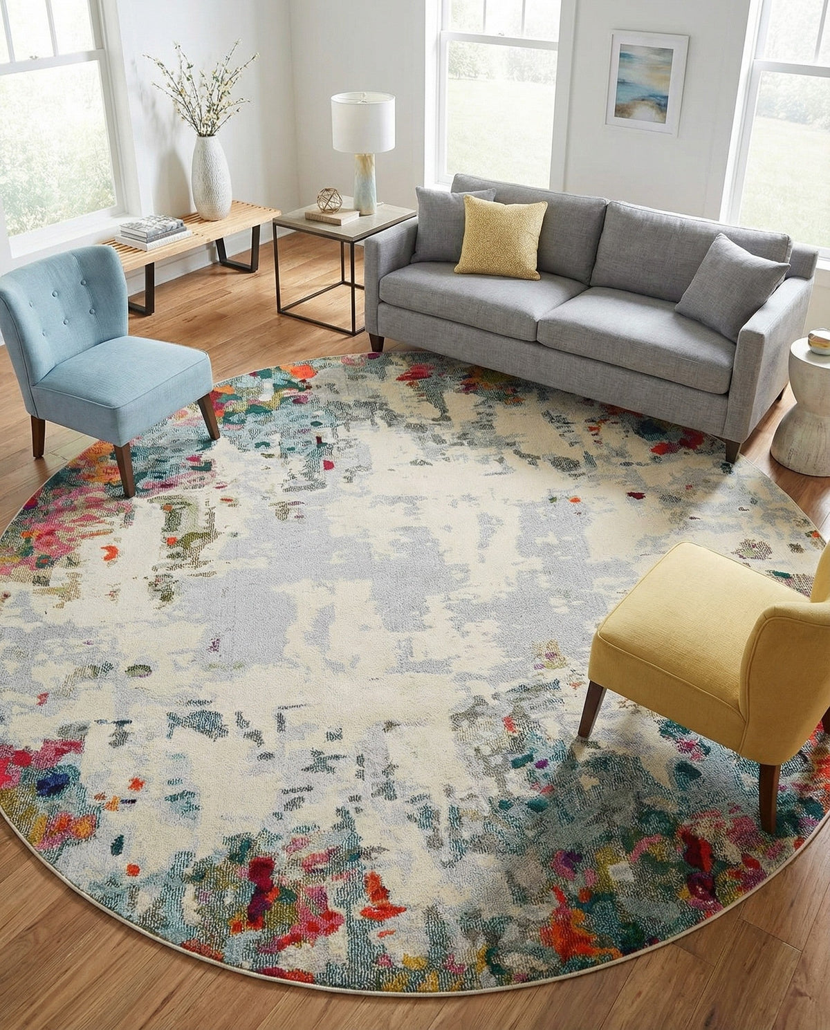 Chromatic Oasis Collection Area Rug -  Blush Round Multi  lifestyle 129