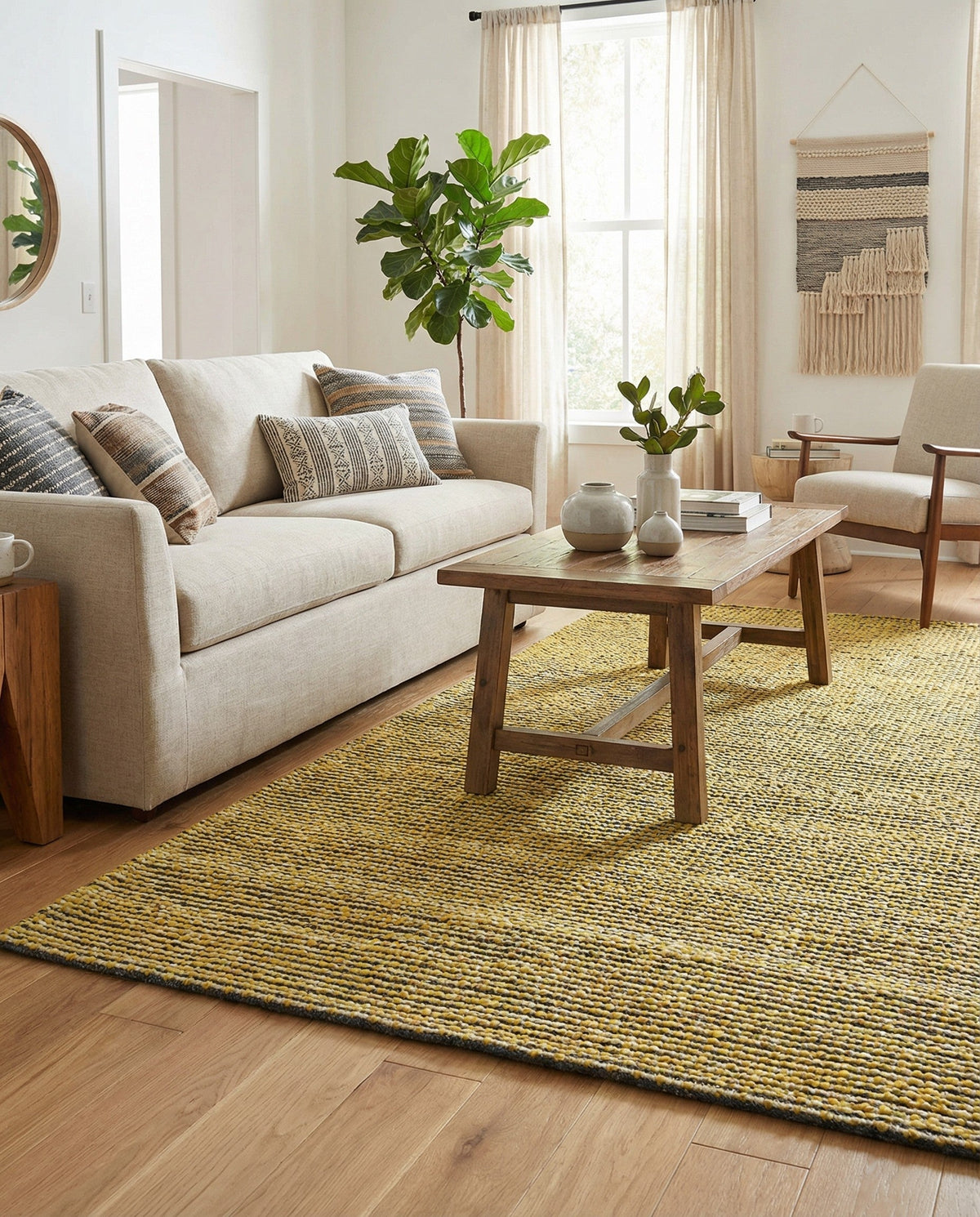 Coastal Haven Striped Jute Collection Area Rug - Marina Rectangle Yellow and Navy  lifestyle 37