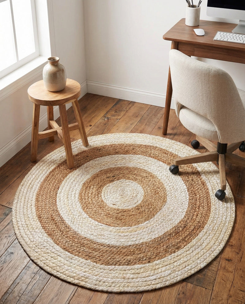Woven Seaside Jute Collection Area Rug - Nautilus Round White Natural  lifestyle 46