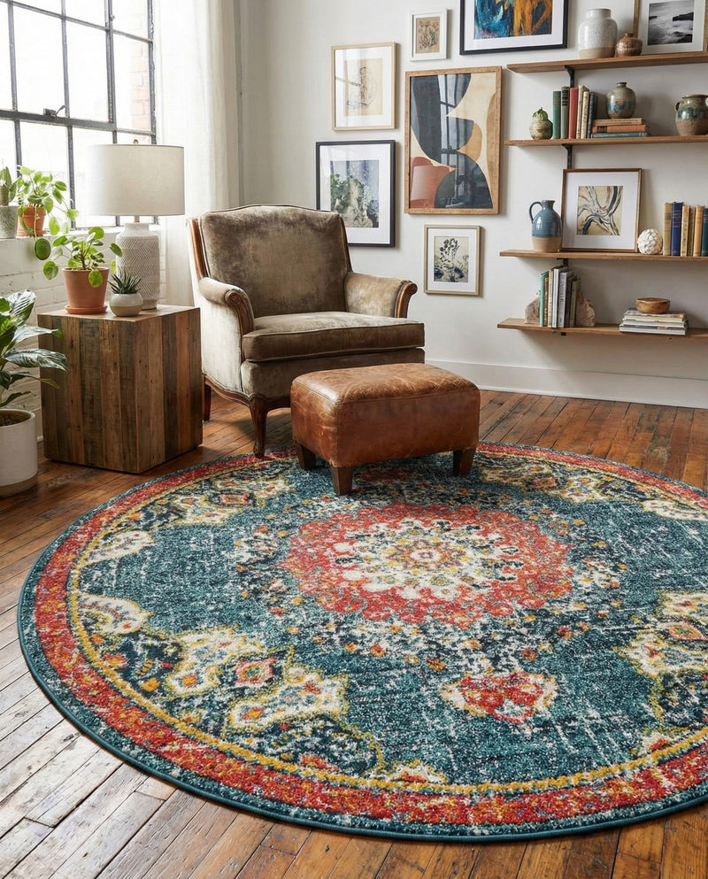 Brighton Terrace Collection Area Rug - Hove (Blue) Round Blue  lifestyle 76