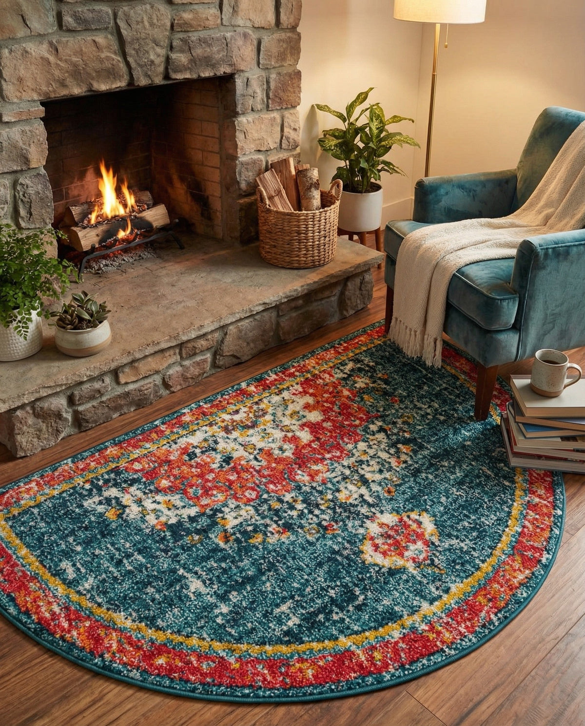 Brighton Terrace Collection Area Rug - Hove (Blue) Hearth Blue  lifestyle 85