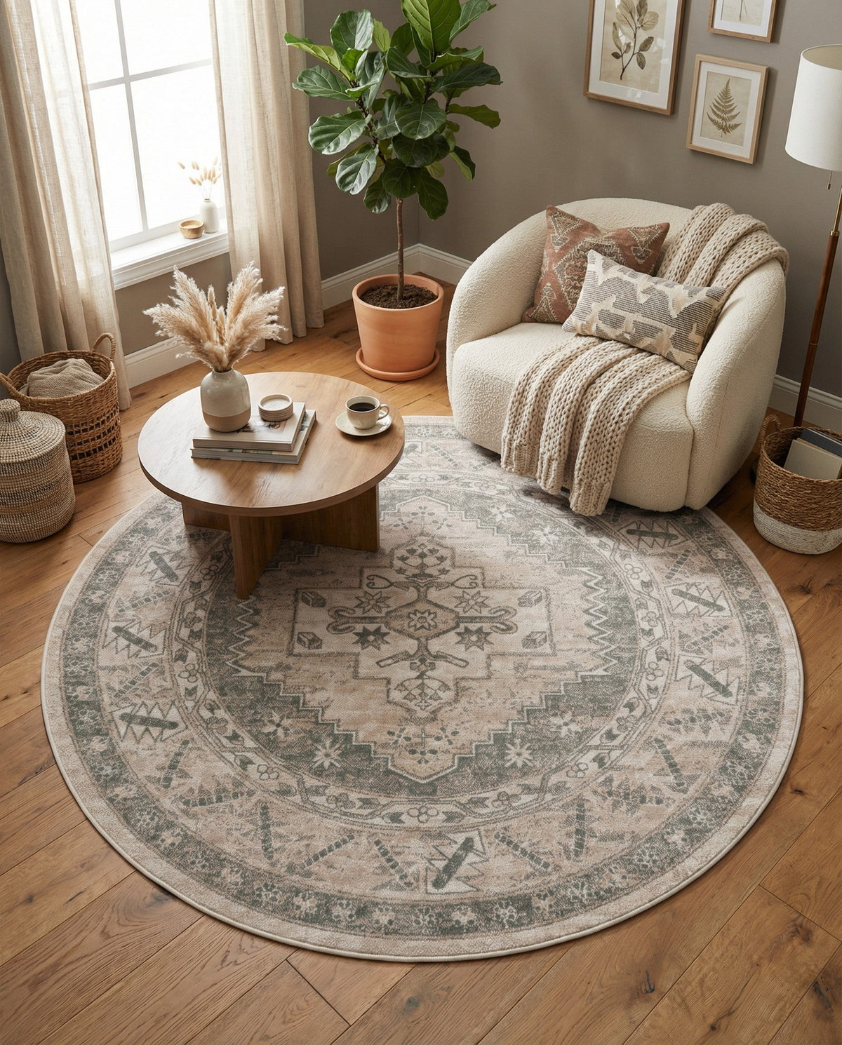 Savannah Series Collection Area Rug -  Augusta (Mink) Round Mink  lifestyle 125
