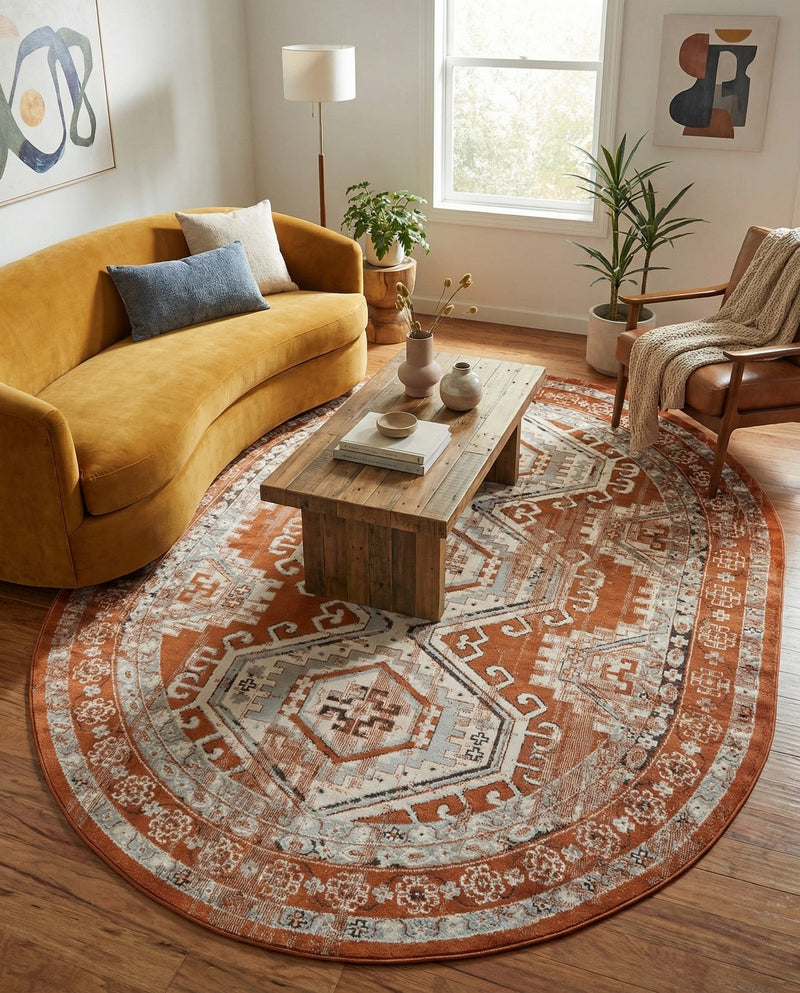 Savannah Elegance Collection Area Rug -  Tybee (Terracotta) Oval Terracotta  lifestyle 50