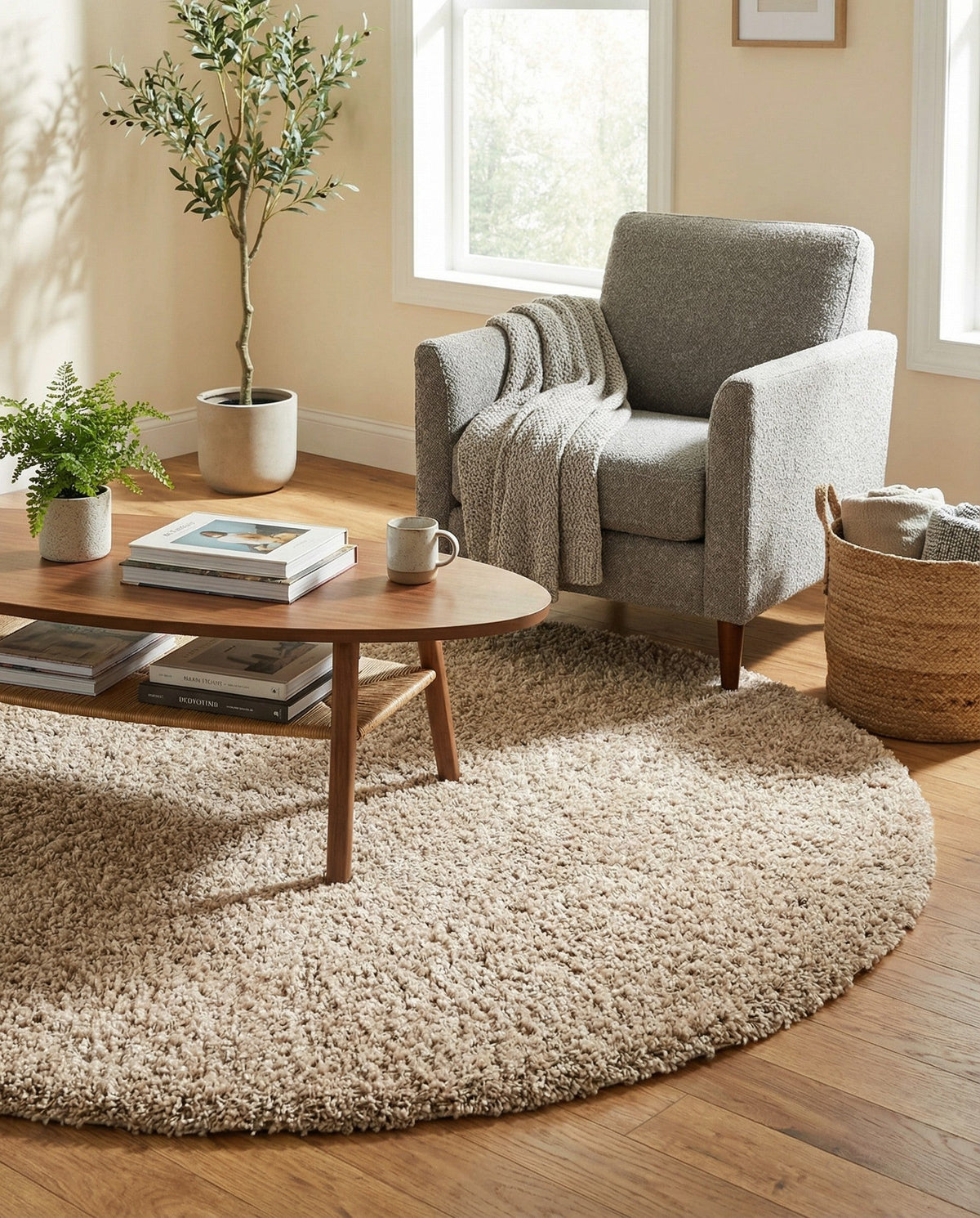Alpine Plush Collection Area Rug - Verbier Round Beige  lifestyle 122