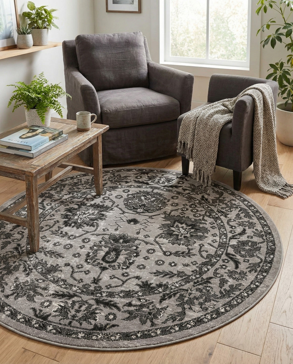 Geneva Terrace Collection Area Rug -  Lausanne Round Light Gray  lifestyle 110