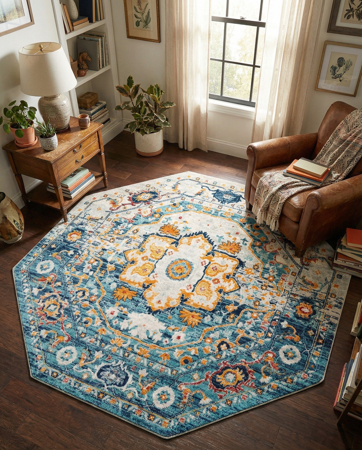 Parisian Elegance Collection Area Rug - Versailles (Teal) Octagon Teal  lifestyle 88