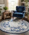 Dover Terrace Collection Area Rug -  Lagoon (Ivory and Blue) Round Ivory and Blue  lifestyle 40