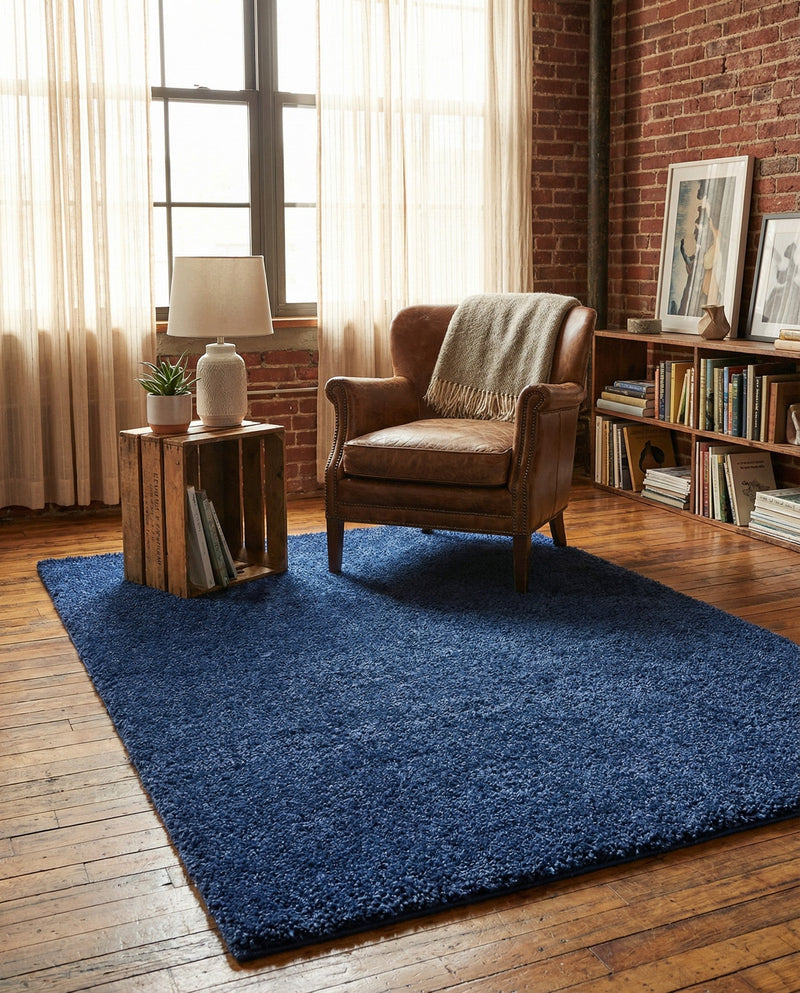 Solid Shag Seaside Collection Area Rug - Azure Cove (Navy Blue) Rectangle Navy Blue  lifestyle 7