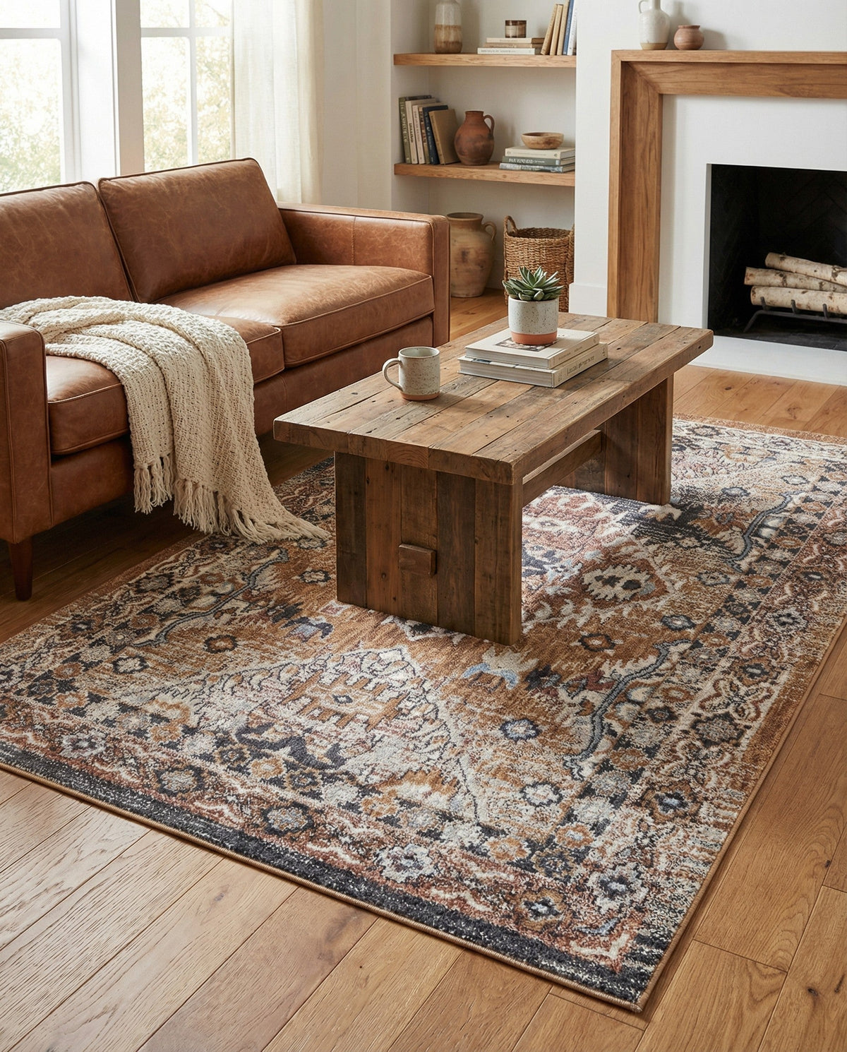 Desert Modern Eco Rug Series Collection Area Rug -  Navajo Rectangle Khaki Gray  lifestyle 10